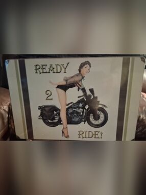 Pinup Motorcycle Art Print - Black, Cream